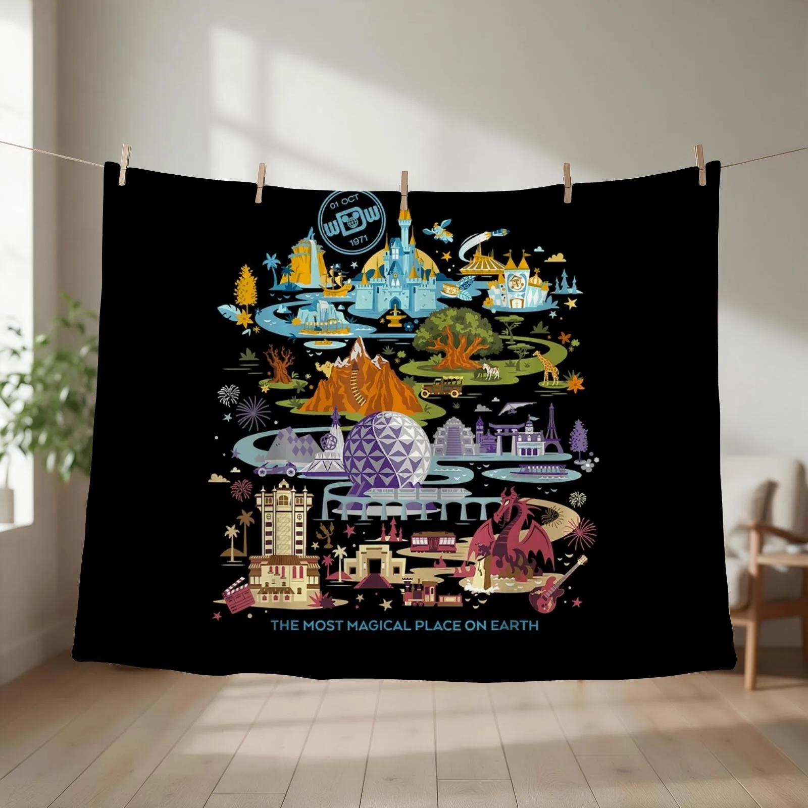 Walt World 50th Anniversary Throw Blanket couch cozy soft plush fuzzy picnic outdoor blanket