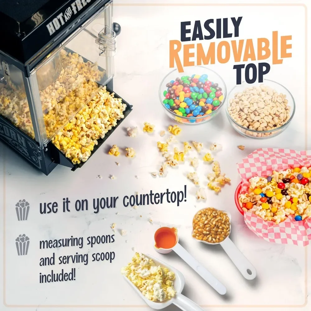 เครื่องทำป๊อปคอร์นรถเข็นมืออาชีพพร้อมกาต้มน้ำขนาด2.5ออนซ์ทำขึ้นได้ถึง10ถ้วย-สไตล์วินเทจเครื่องทำป๊อปคอร์นโรงภาพยนตร์