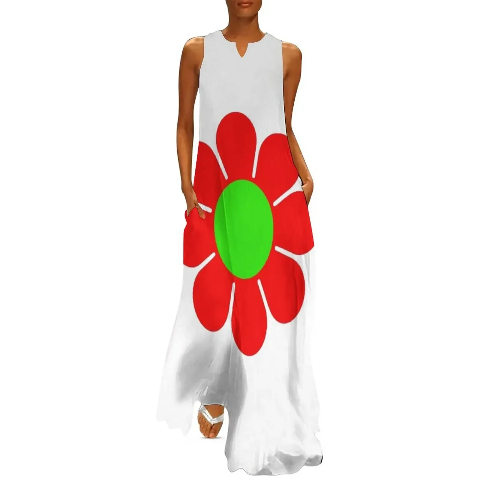 

Red Green Hippy Flower Daisy Long Dress elegant chic women dresses promotion cocktail dresses Beachwear Woman clothes Dress