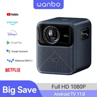 Wanbo Mozart 1 Pro Projector Android TV 11.0 Google Assistant Netflix 1080P DRM L1 Suppot 4K Beam Proyector 900Ansi Dual Wifi