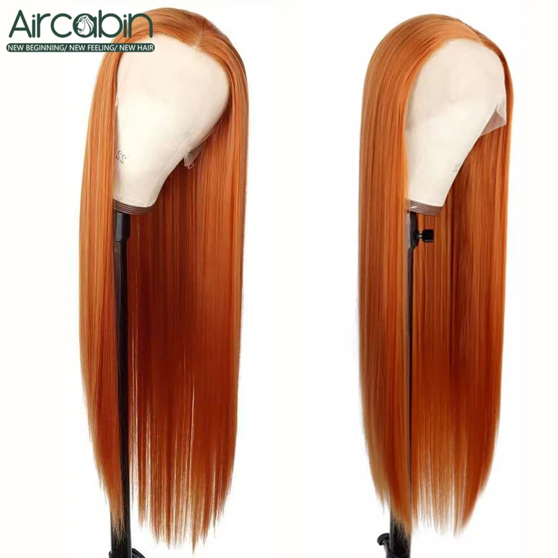 13x6 Transparent Lace Frontal Straight Wig #350/Ginger Orange Color Glueless Wigs Human Hair For Women 28 30 32 Inch Long Hair