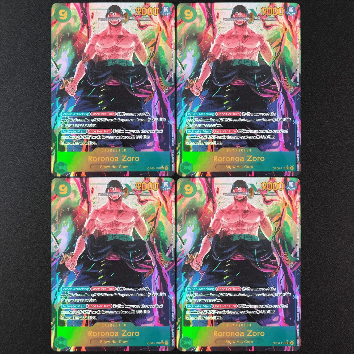 DIY Proxy One Piece TCG Englisch OP06-118 Roronoa Zoro Parallel SEC Charakter Grüne Spielkarte Sammelkarte Spielzeug