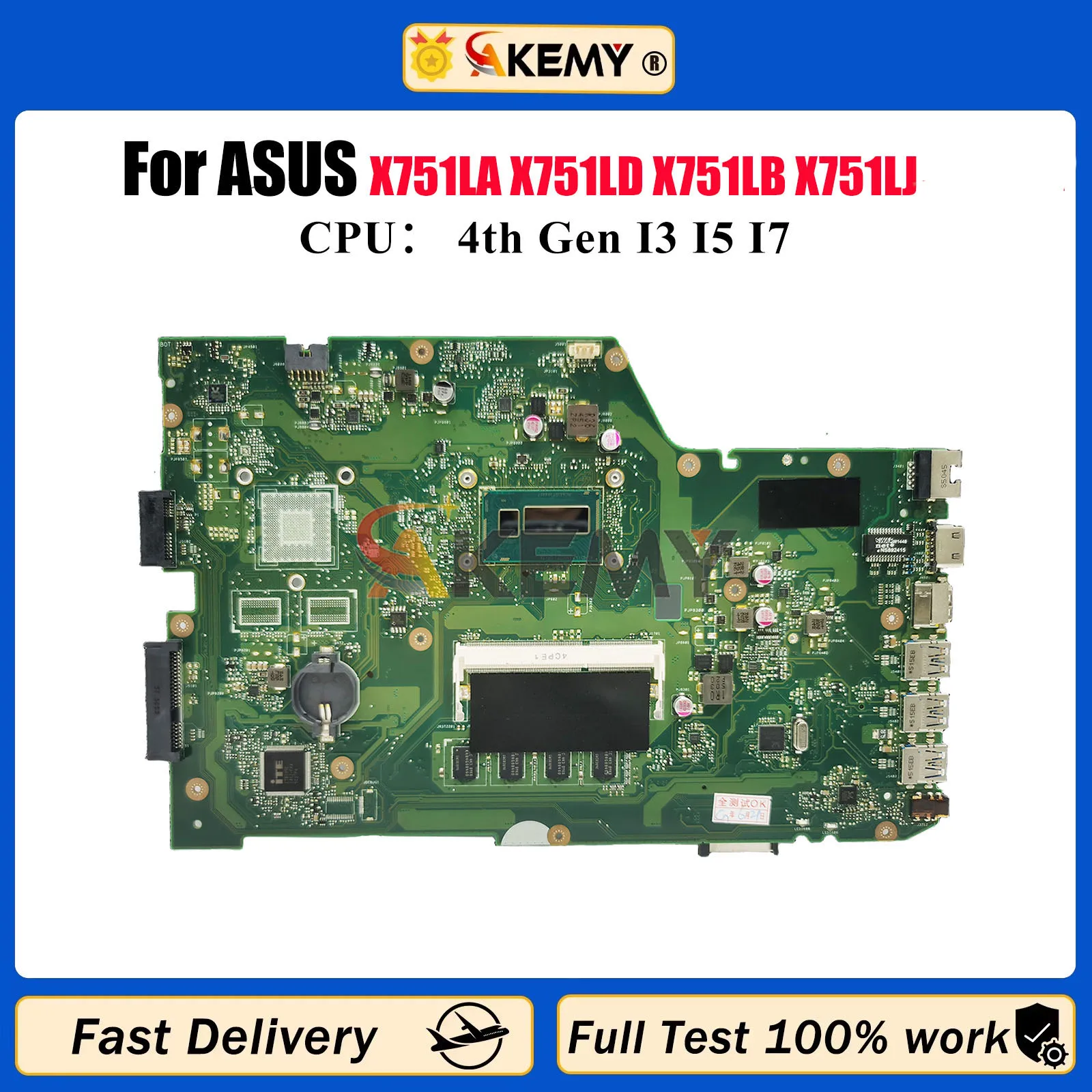 

X751LA Материнская плата для ноутбука ASUS X751L K751L A751L F751L X751LD X751LB X751LJ X751LK X751LN X751LDV Материнская плата с процессором I3 I5 I7