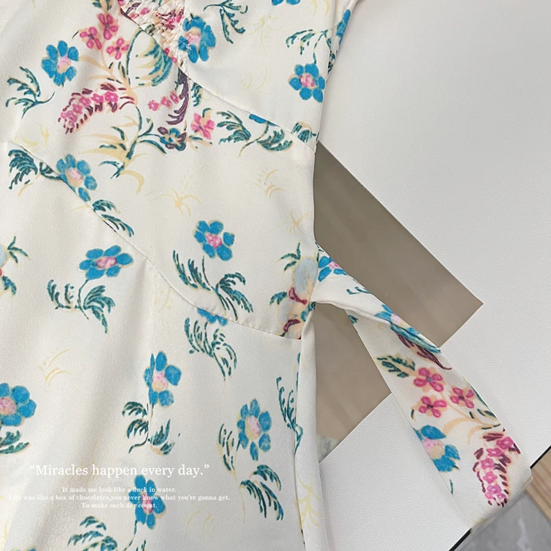 딥 V넥 우아한 A라인 드레스 여성 2025 신상 민소매 플라워 미니 드레스 여성 패션 여름 탱크 드레스