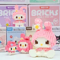 Disney Kuromi LinaBell Hello Kitty Building Blocks Princess Cartoon Figrues Bricks Children's Assembly Toys Model Halloween Gift