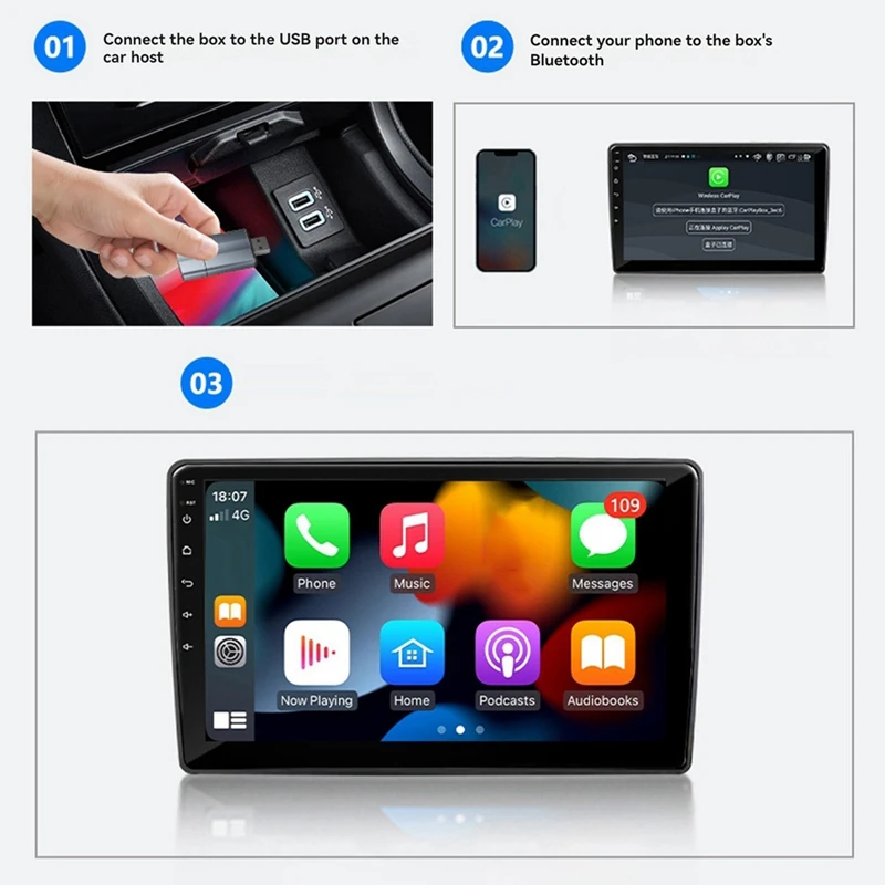 Wireless Carplay กล่องแบบมีสายไร้สาย Carplay โมดูลรถเครื่องเชื่อมต่อกล่อง Android Auto Two In One