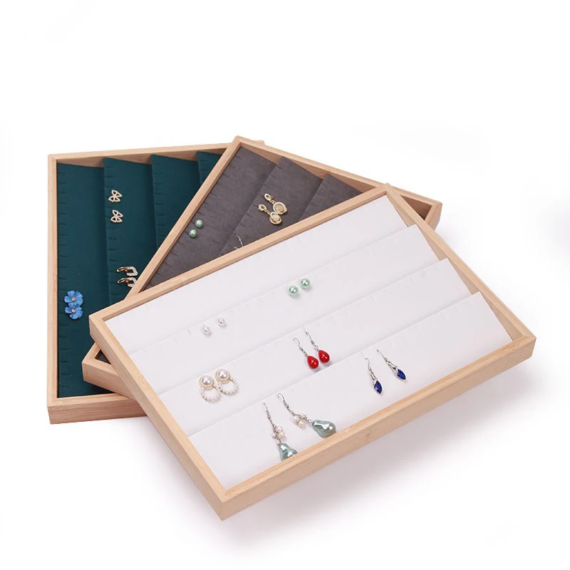 Fashion Wood Earrings Display Tray Pendant Earring Bracelet Necklace Storage Rack Holder Jewelry Organizer Counter Showcase Prop