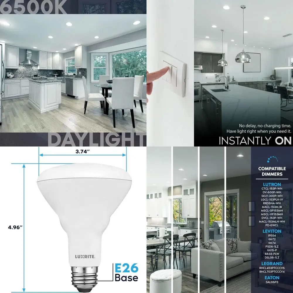 

Dimmable 6-Pack BR30 LED Flood Lights, 65W, 650 Lumens, 6500K Daylight, 8.5W, Energy Star, Medium Base, Damp Rated for Indoor/Ou