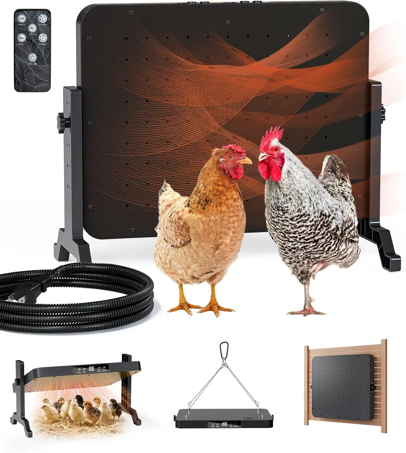 

Smart Thermostat Chicken Coop Heater 200W with Timer, Remote Control & Animal-Proof Cord for Winter
