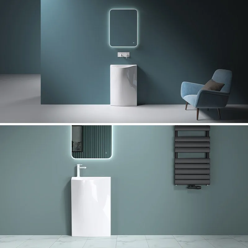 Artificial stone integrated column basin Household column type wash basin Small apartment floor washbasin