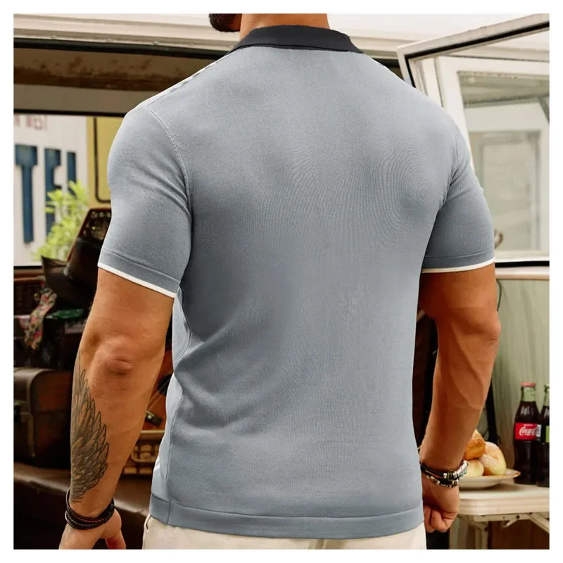 Summer New Ice Silk Men\'s Polo Shirt Men\'s Business Casual Polo Shirt T-shirt Men\'s Short-sleeved Knitwear Short-sleeved Tee Top