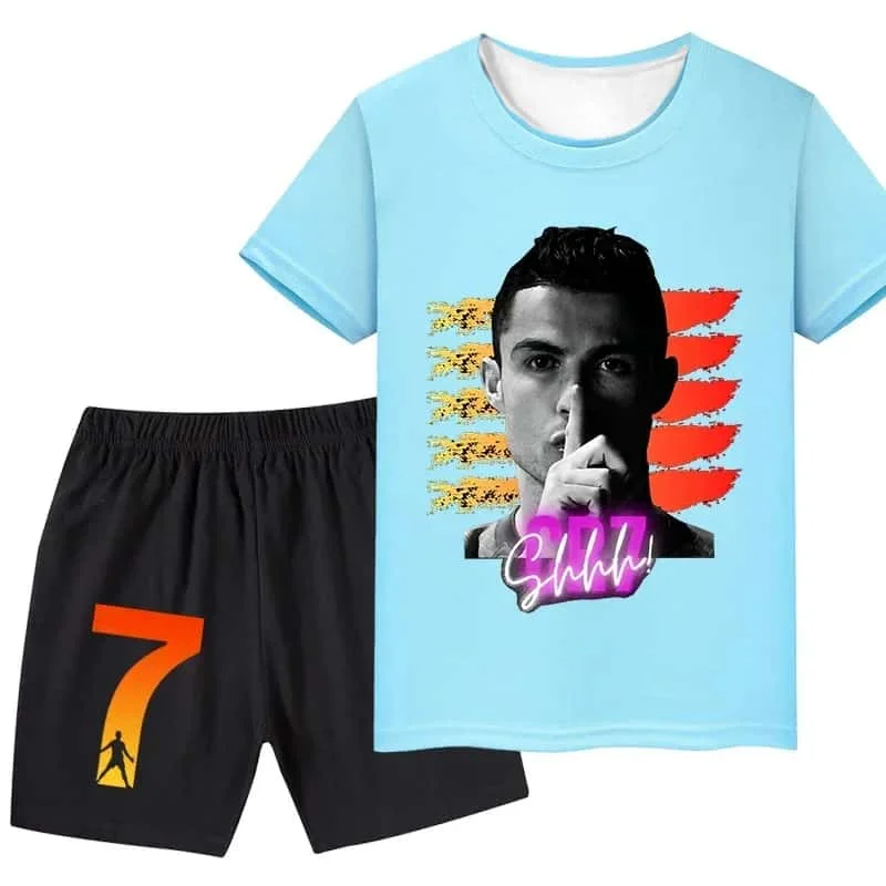 26 AI #7 Ronaldo Popular Star Summer Children's Adult Football Shirt Couple T-shirt and Shorts Set Suitable for Father and Son