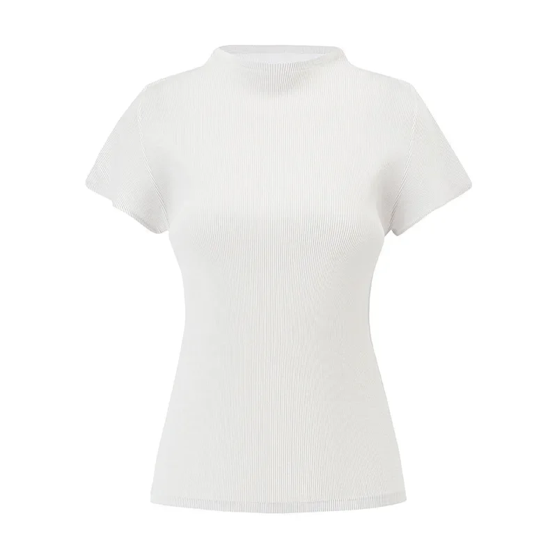 Miyake Summer Temperament Short Sleeved T-shirt Women,solid Color Loose Slimming Versatile Commuting Pleated Top Small Shirt