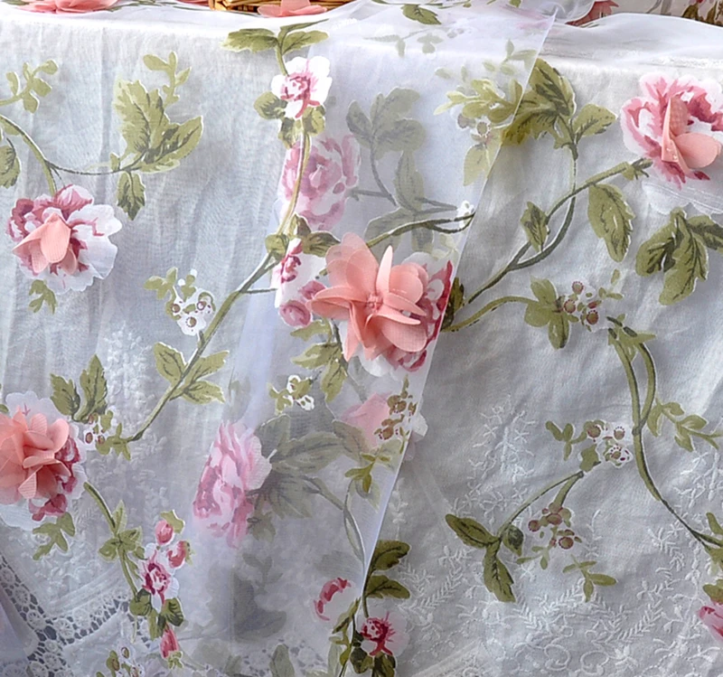 1 Meter X 1,35 Meter 3D Applikation Blumen-Spitzenstoff für Brautkleider Organza Burnout – Detail 5