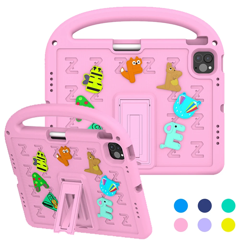 Para apple ipad ar 11 2024 2025 m2 m3 a2902 a2903 a3266 caso crianças seguro carta dos desenhos animados portátil eva à prova de choque suporte tablet capa