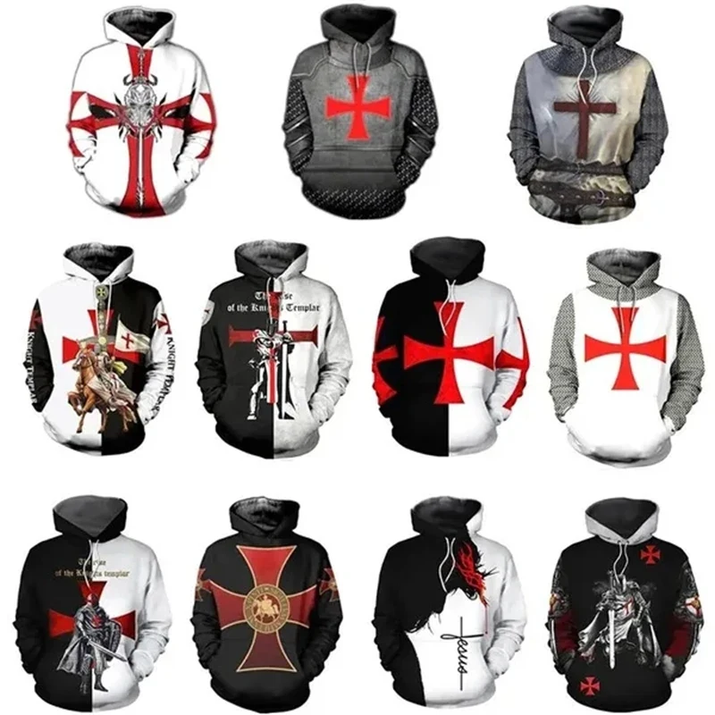 

Мужская толстовка с капюшоном Knight Templar, мужская и женская повседневная толстовка с 3D-принтом, пуловер в стиле хип-хоп, уличная одежда в стиле Харадзюку, топы