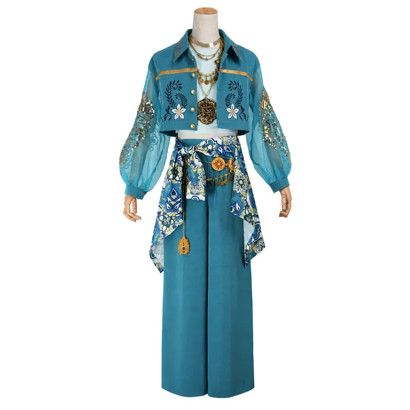 Anime Minajael Tealrajah Cosplay Costume Exotic Charm Style Blue Top Shirt Coat Pants with Accessories Full Set for Men