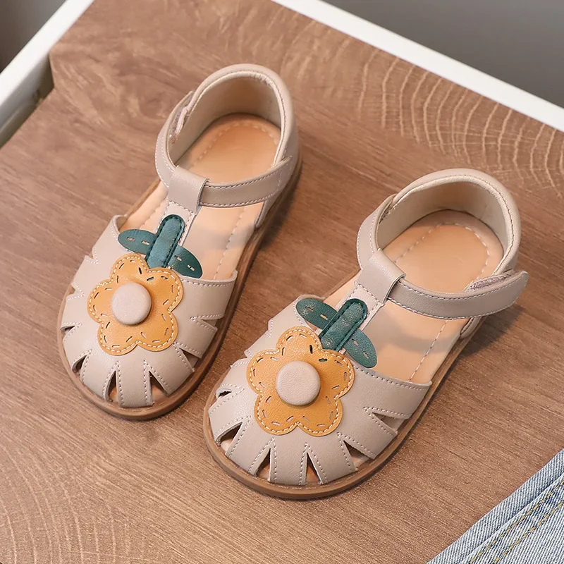 Sandals for Girls Fashion Applique Flowers Summer Children\'s Beach Sandals Close toes Kids Garden Shoes