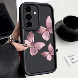 Pink Gradient Butterfly Silicone Case For Samsung Galaxy S25 Edge S24 S23 S22 Ultra S24 FE A55 A56 A15 A16 A35 A25 A54 5G Cover