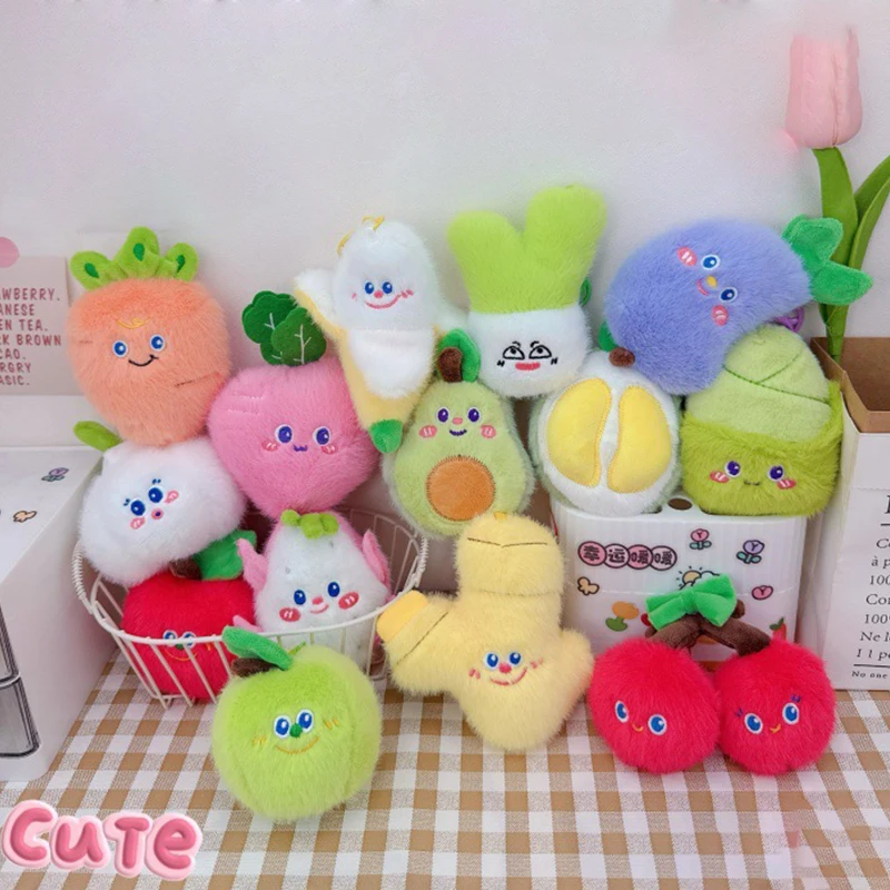 Cartoon Plush Vegetable Fruit Keychain Cute Plush Dolls Key Chains Creative Scallion Ginger Garlic Carrot Pendant Keyring Gifts