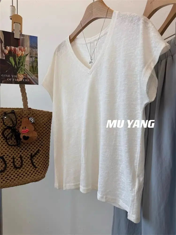 

plus Size Summer Short Sleeve T-Shirt Women's Slimming Concealing Lightweight Snowflake Cotton Top Korean Style Loose Fit