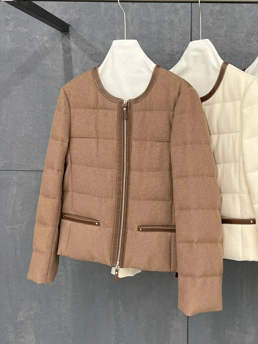 2025 automne et hiver nouvelle laine Style français taille décontractée minceur laine couture doudoune pour les femmes