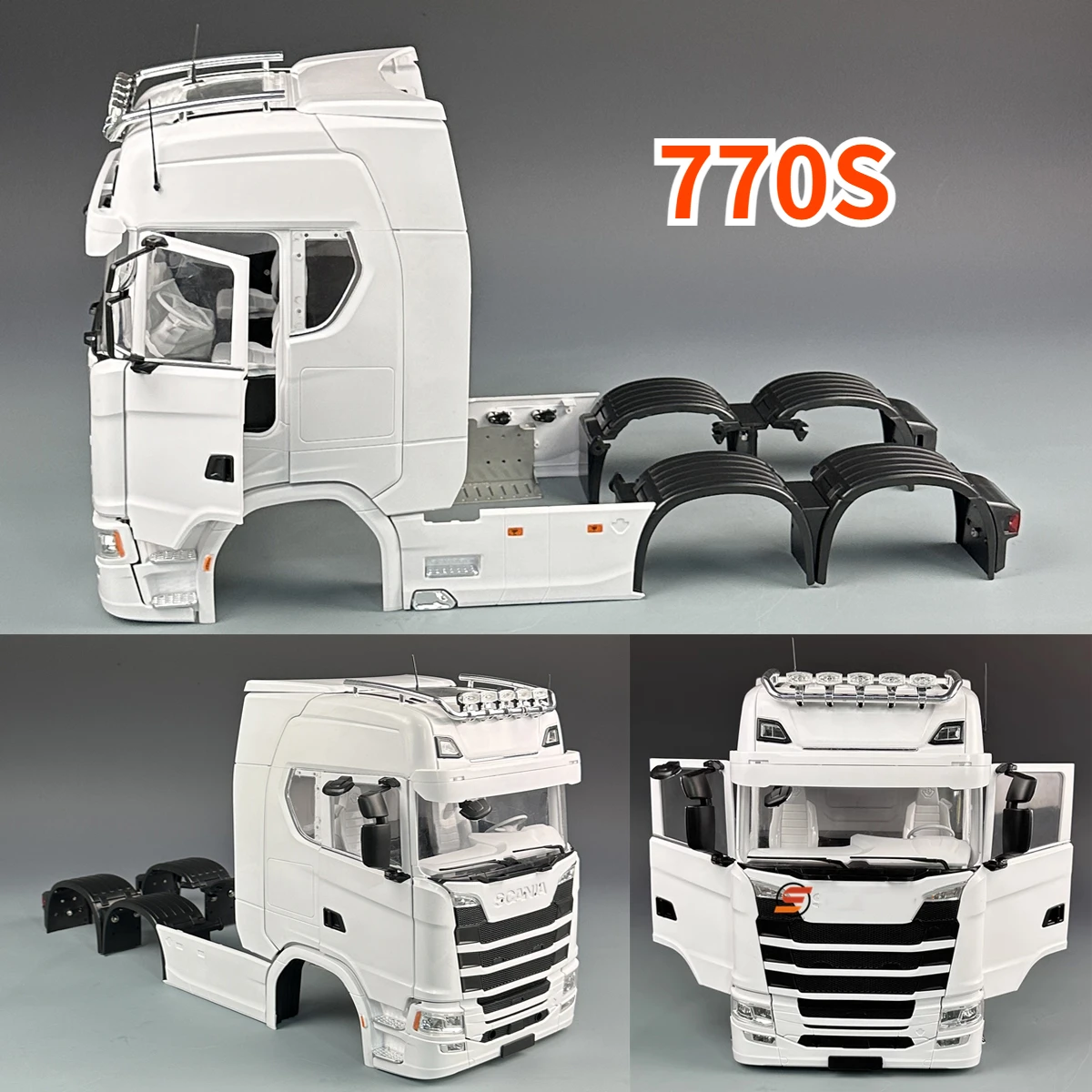 

770S Cab 1/14 Tamiya RC Trailer Cab Door Can Be Opened with Cab Interior Remote Control Truck Dump Truck Shell Accessories