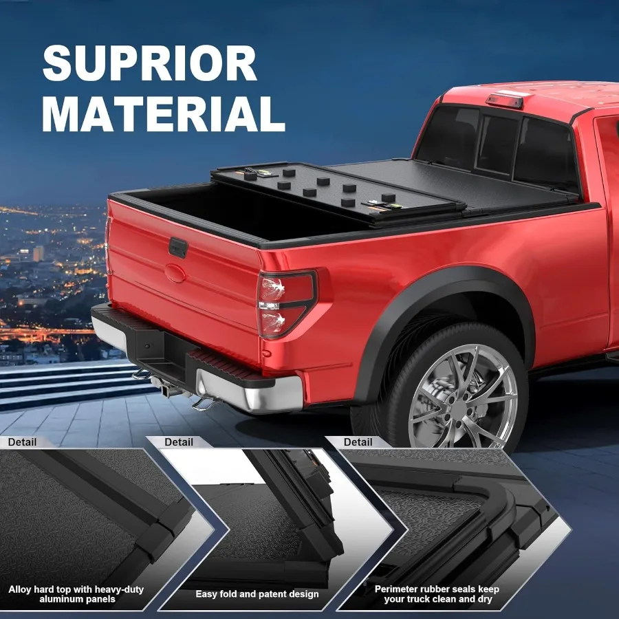 غطاء تونيو لسرير الشاحنة الصلبة ثلاثي الطي مع تصميم 3 أضعاف لسرير 20152024 2025 F150 F150 بطول 6.5 قدم بطول 78.9 بوصة Du
