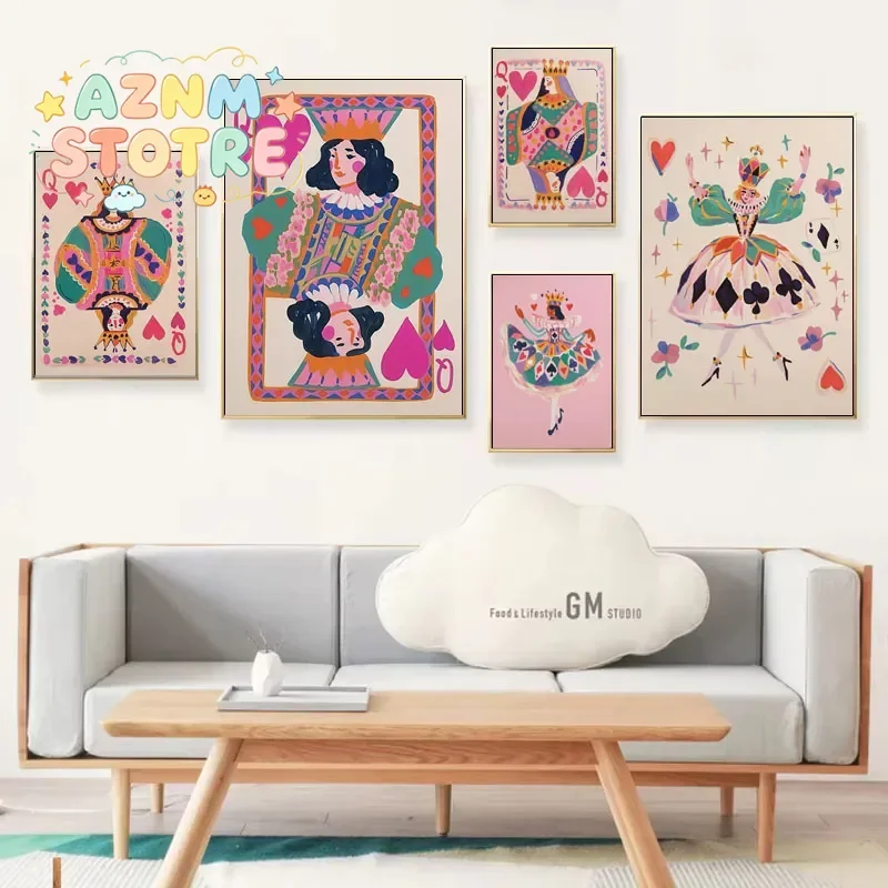 1pc Colorful Queen of Hearts Playing Card Art Poster Fashion Minimalist Playing Card Teenage Trend Home College Style Dorm De