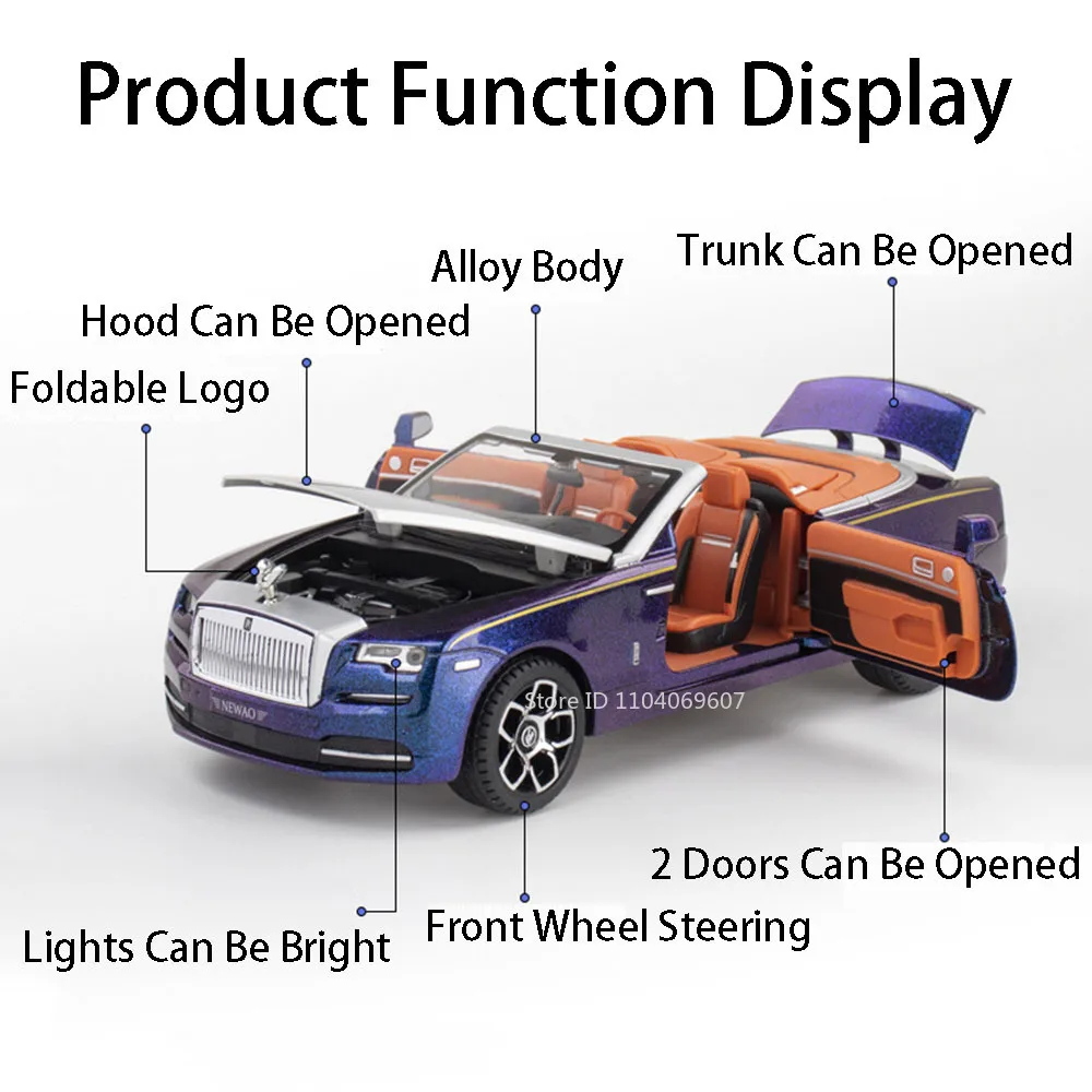 1:24 스케일 롤스로이스 돈 스펙터 모델카 장난감 합금 다이캐스트 사운드 라이트 도어 오픈 풀백 어린이 인터랙티브 모델