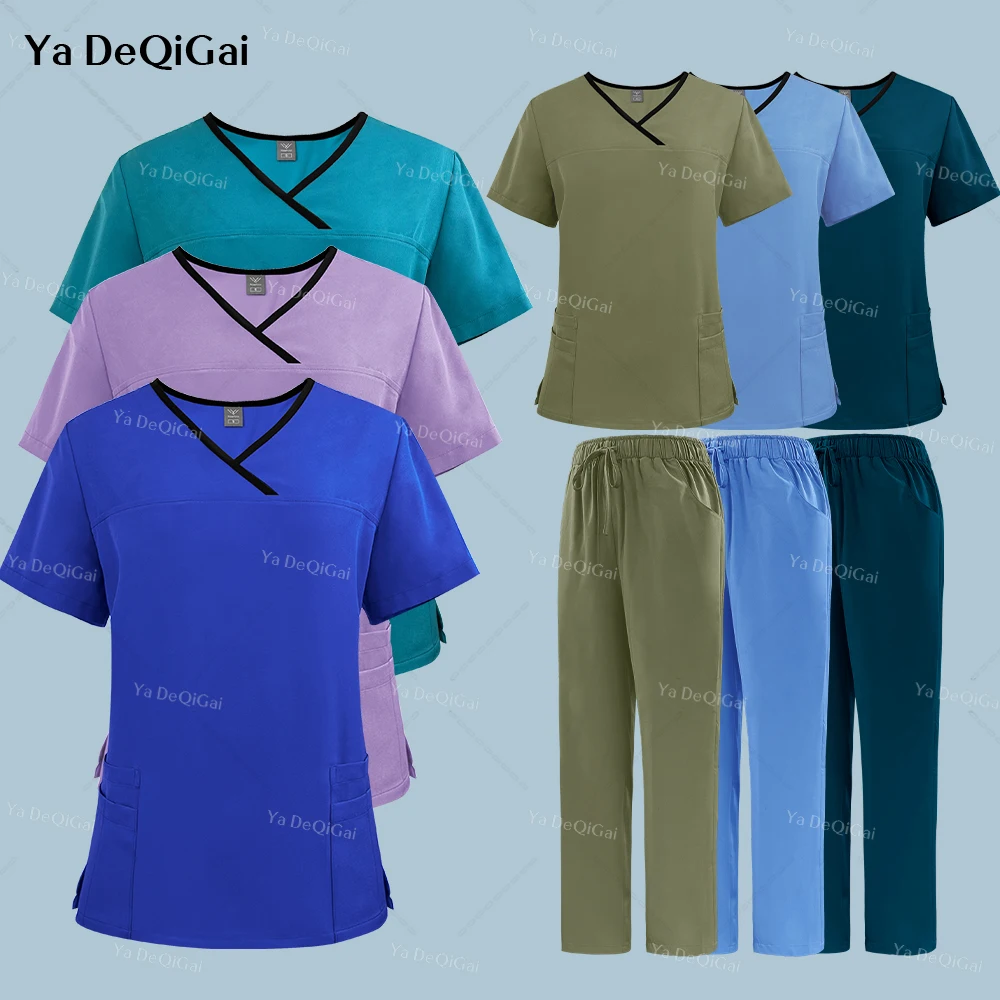 Nuove uniformi chirurgiche ad asciugatura rapida Set di Scrub medico per l'estate medico infermiere indumenti da lavoro elastici traspiranti abiti dritti clinici