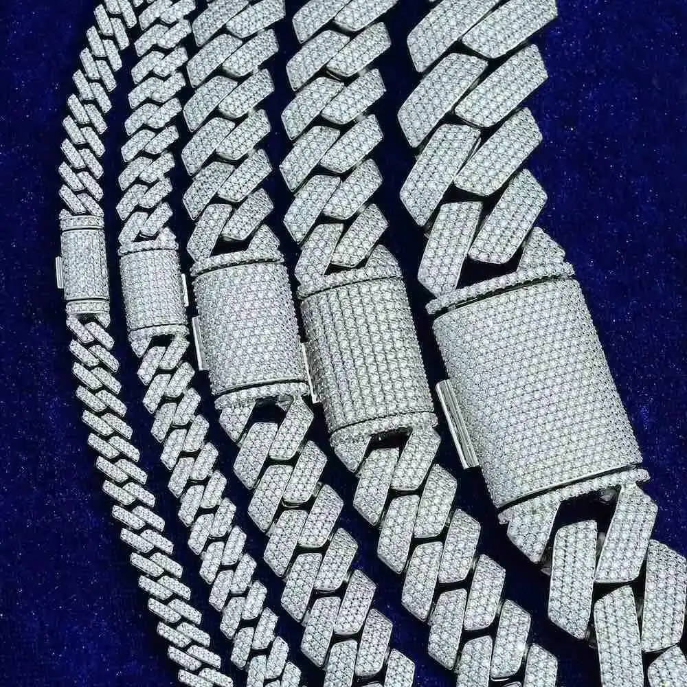 12 مللي متر مويسانيتي كوبي ربط سلسلة 16'-24' الجليد خارج الماس الهيب هوب الرجال 925 قلادة فضية #3