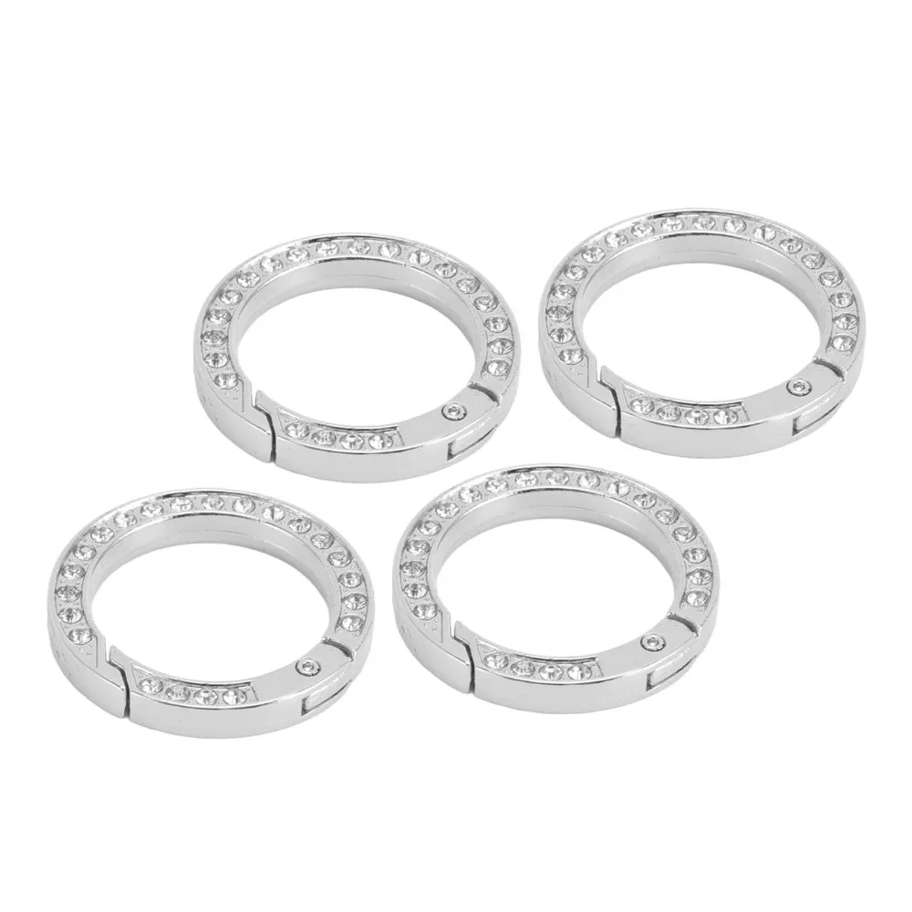 10pcs Metal Zinc Alloy Spring O Rings Elasticity Silver/Gold Snap Clip Buckle Rhinestone Keychain Clip Hook Purse