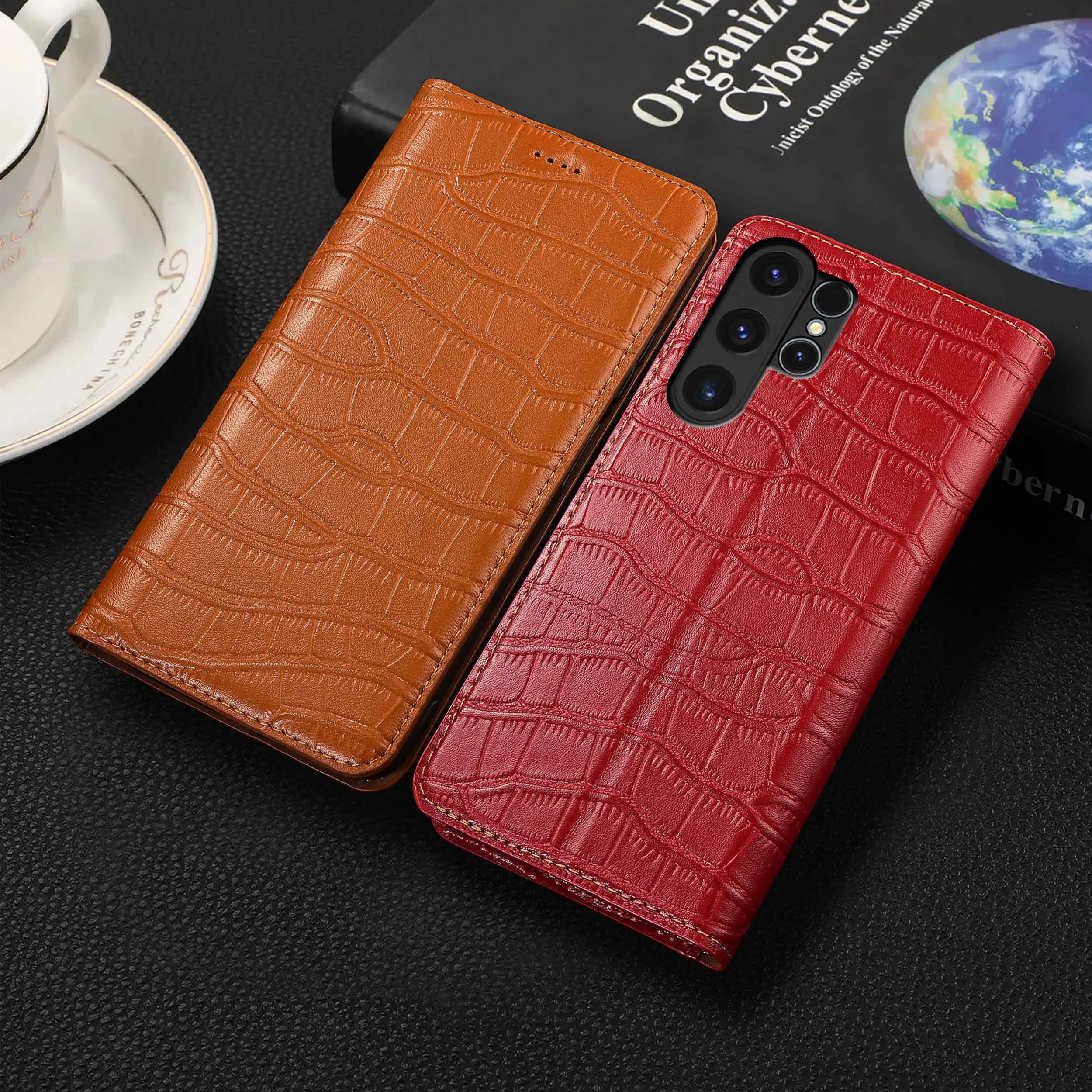 

Для Samsung Galaxy S21 S22 S23 S24 S25 Edge Plus Ultra FE крокодиловый живот узор натуральная кожа кошелек флип-чехол для телефона из воловьей кожи