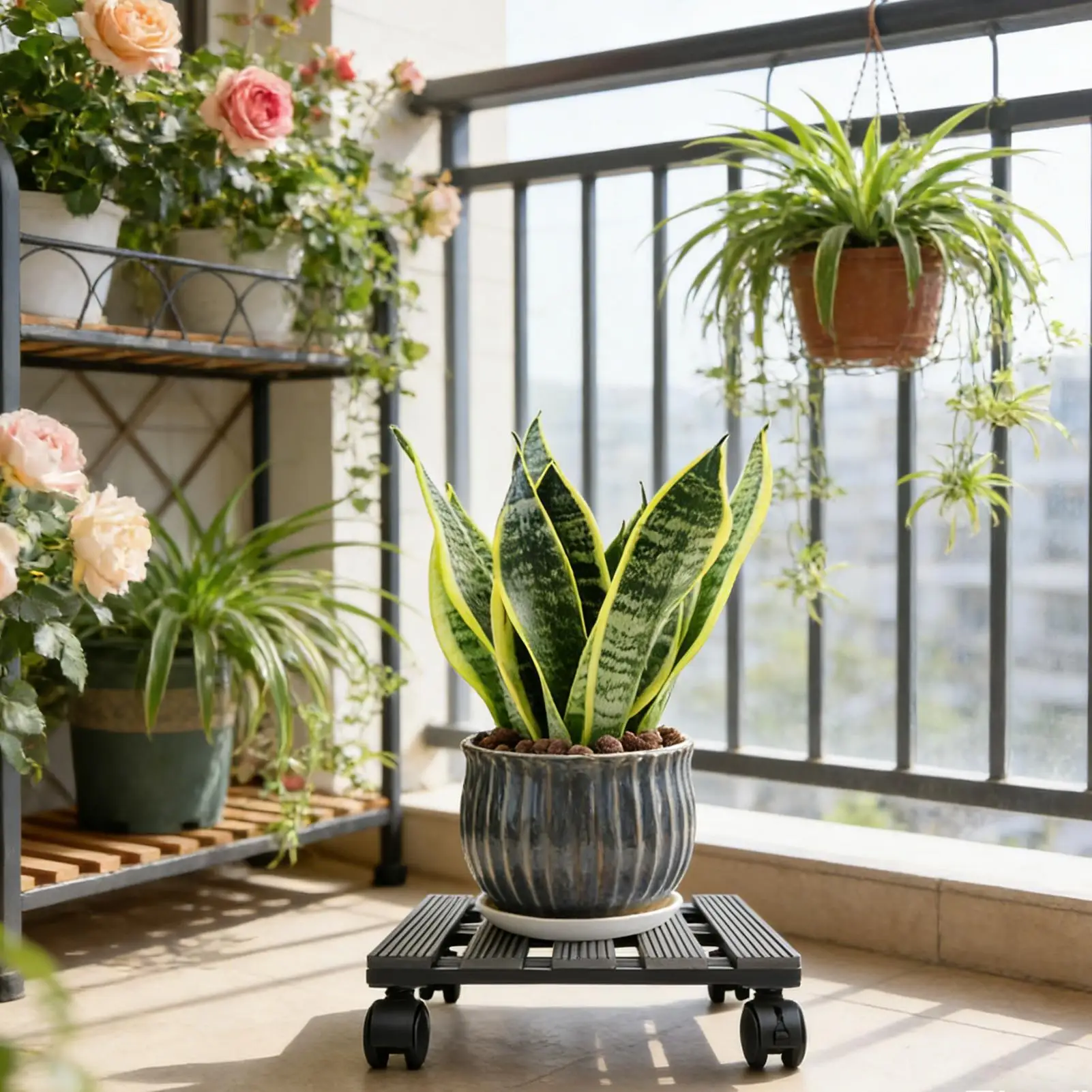 Plant Stand On Wheels Planter Roller Tray Rolling Pot Tray For Outdoor Indoor Patio Floor Outside Porch Terrace Yard
