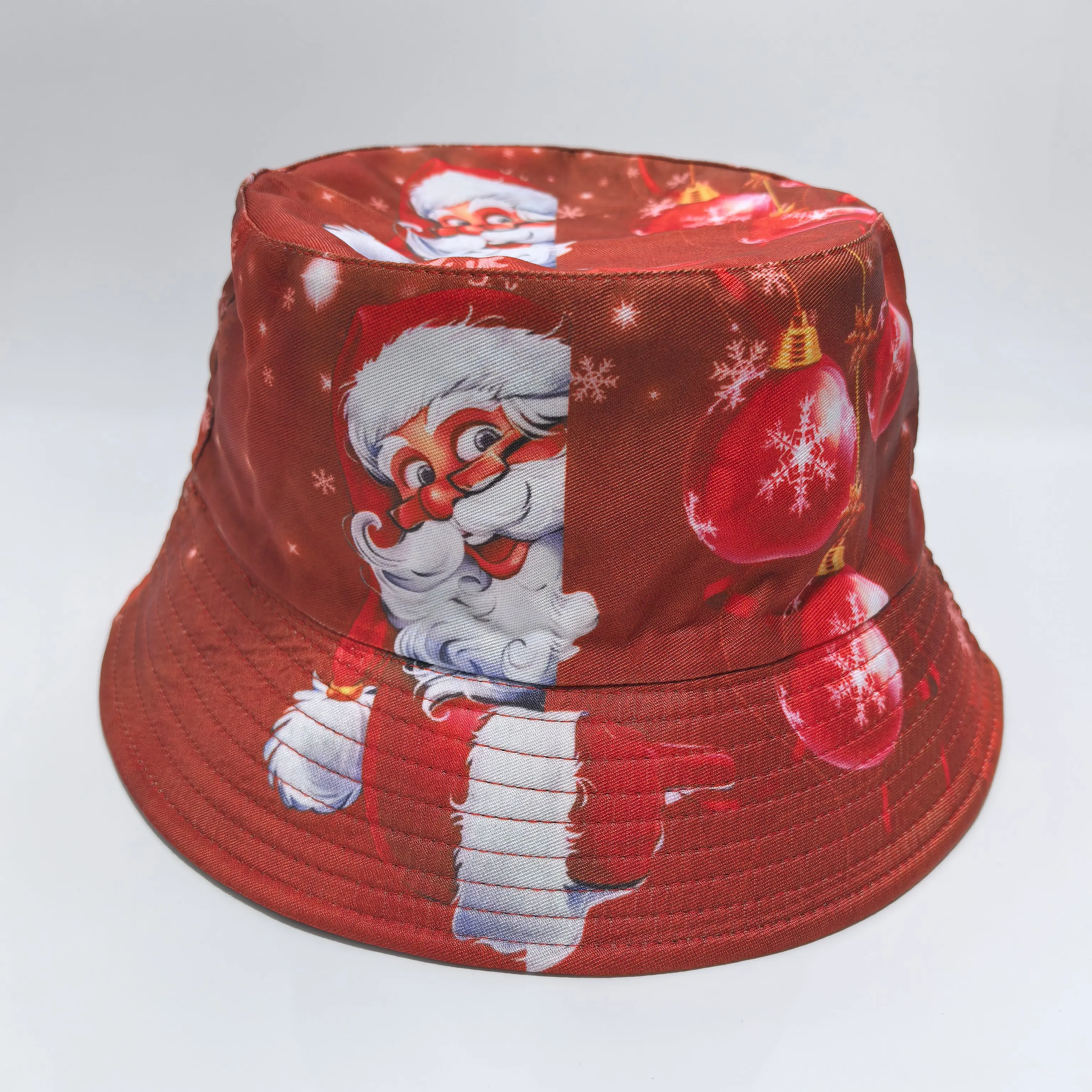 Christmas Santa Claus Print Bucket Hat Men Women Xmas Snowman Reindeer Snowflake Fisherman Hat Foldable Wide Brim UV Sun Protect