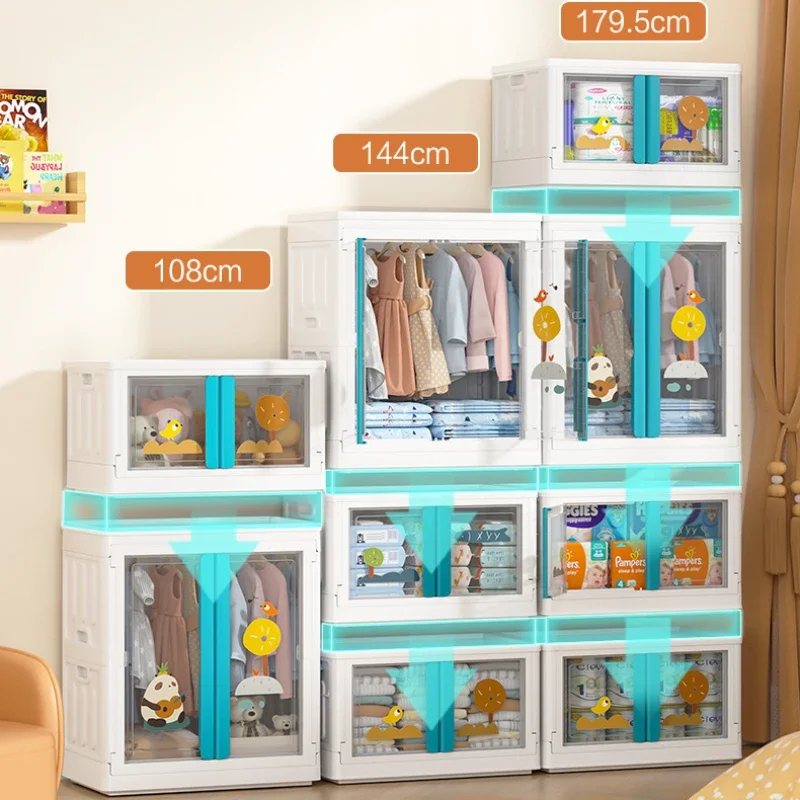 Folding Cabinet Children's Closet Assembly Household Baby Toys Clothes Storage Box Transparent Plastic Storage