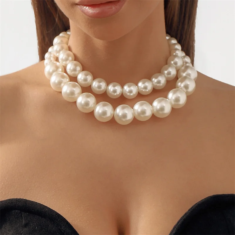 Vintage Bead Pearls Necklace Collarbone Chain Women's Elegant Double Beaded Necklace Bride Jewelry