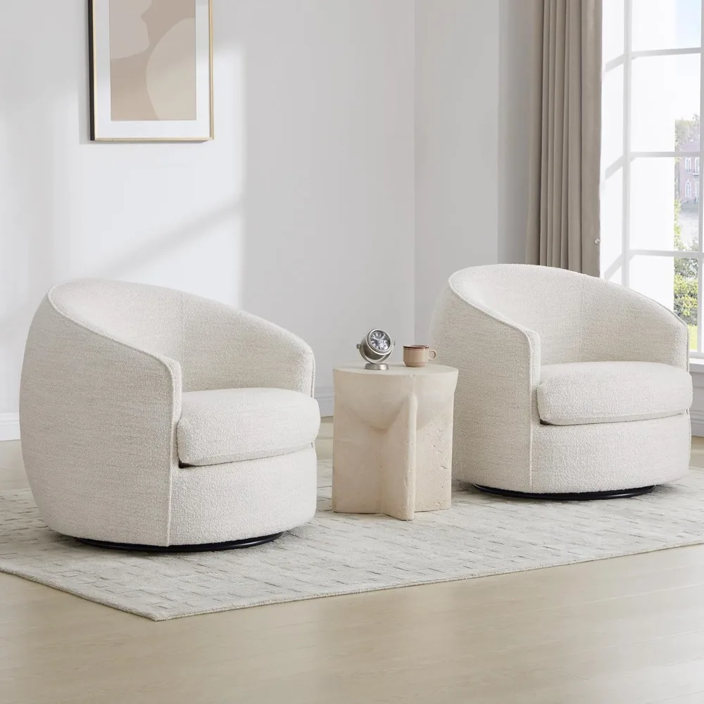 Swivel Barrel Chair, Modern Comfy Boucle Accent Chair for Living Room Durable Construction Cozy Corner Companion , Cream