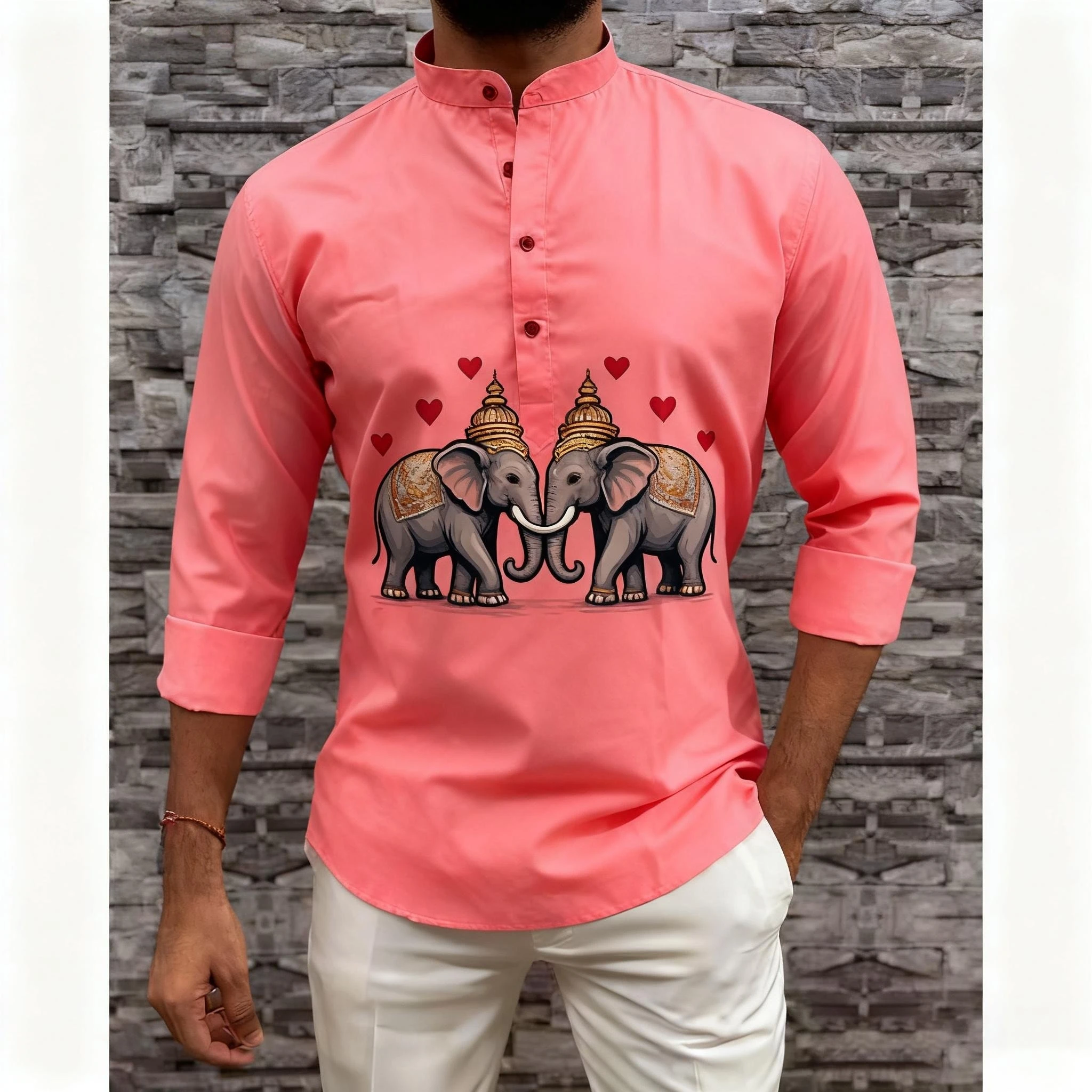 الرجال مسلم بسيط عارضة قميص العرقية الطباعة نمط طويل الأكمام قميص الوقوف طوق البرق رقيقة بلوزة النمط الوطني