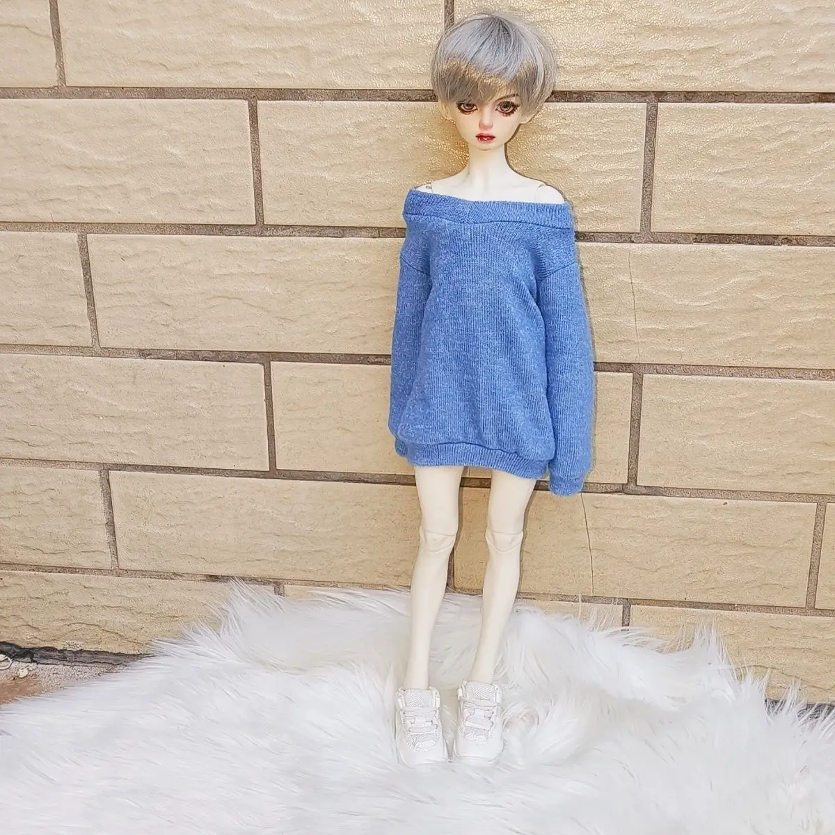 1/4 Puppenkleidung für 45 cm männlich weiblich Bjd Puppe Langarmpullover Strickpullover mit V-Ausschnitt Lose Top Spielzeug Puppenzubehör, keine Puppe