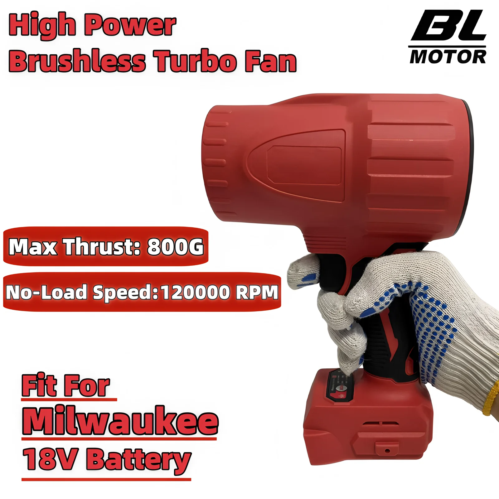 

Fit Milwaukee 18V Battery High Power Cordless Air Blower Brushless Turbo Fan Violent Fan 800g Thrust Handheld Dust Blowing Tool