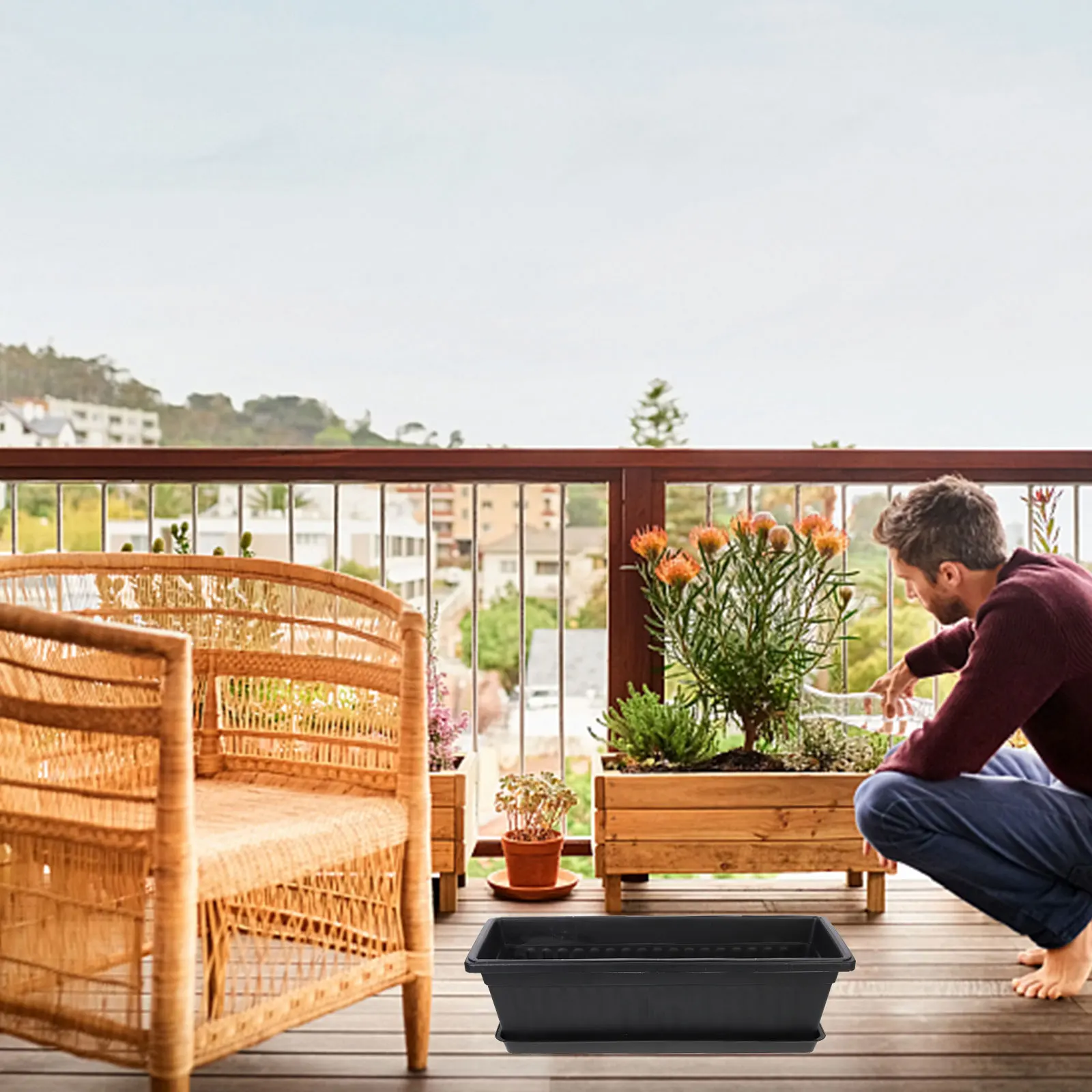 

4 шт. коробки для посадки овощной горшок пластиковый цветочный горшок 50x21x14 см утолщенный поднос балкон садовые принадлежности контейнер для цветов