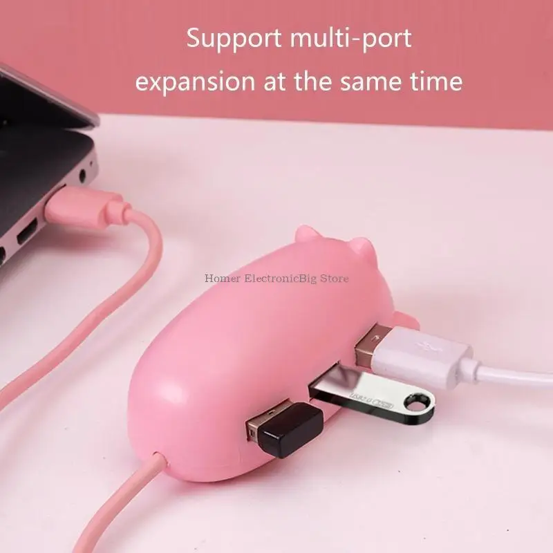 Cartoon Pig USB Hub 3 Port 2.0 USB -Splitter -Expander für Laptop -PC -Flash -Laufwerk