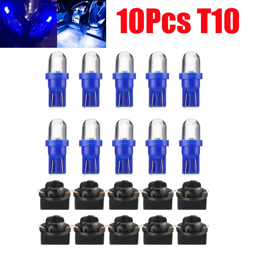 10 ชิ้นสีฟ้า T10 194 ไฟ LED รถสําหรับเครื่องวัด Cluster Dash Light W/ซ็อกเก็ตป้ายทะเบียนอัตโนมัติโคมไฟโดมแสง