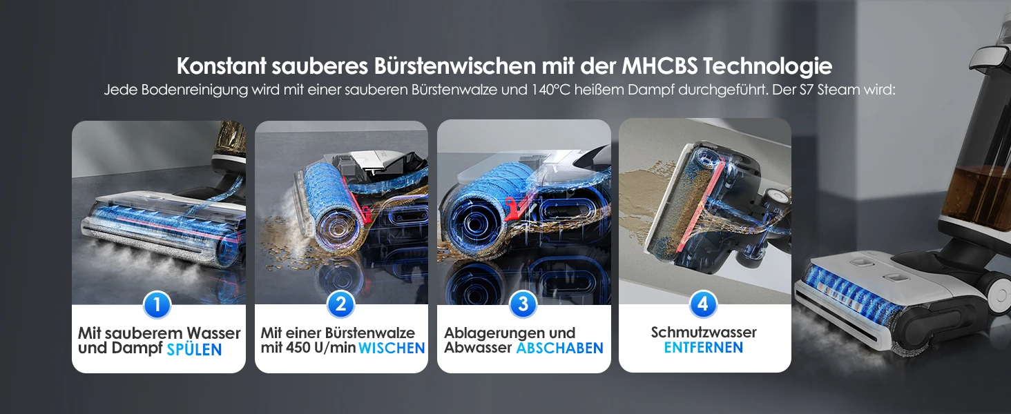 Tineco Floor One S7 Steam Kabelloser Dampfmopp-Bodenreiniger für hartnäckigen Schmutz auf Hartböden mit selbstreinigendem Sieb, Kantenreinigung, Selbstantrieb, ideal für Kinder/Haustiere – Detail 5
