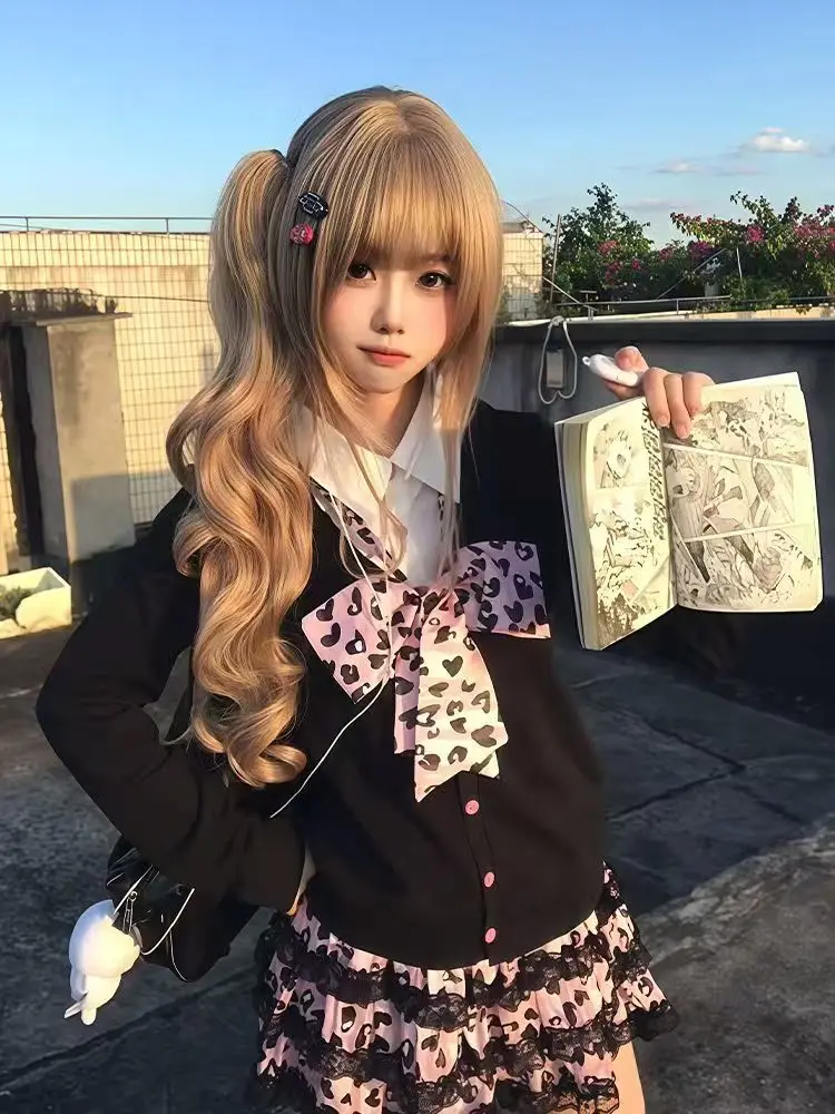 اليابانية Kawaii الرجعية لينة فتاة تنورة مجموعات لوليتا الحلو ولطيف بلوزات بأكمام طويلة + Y2k الدانتيل كعكة تنورة 2025 الخريف ملابس جديدة