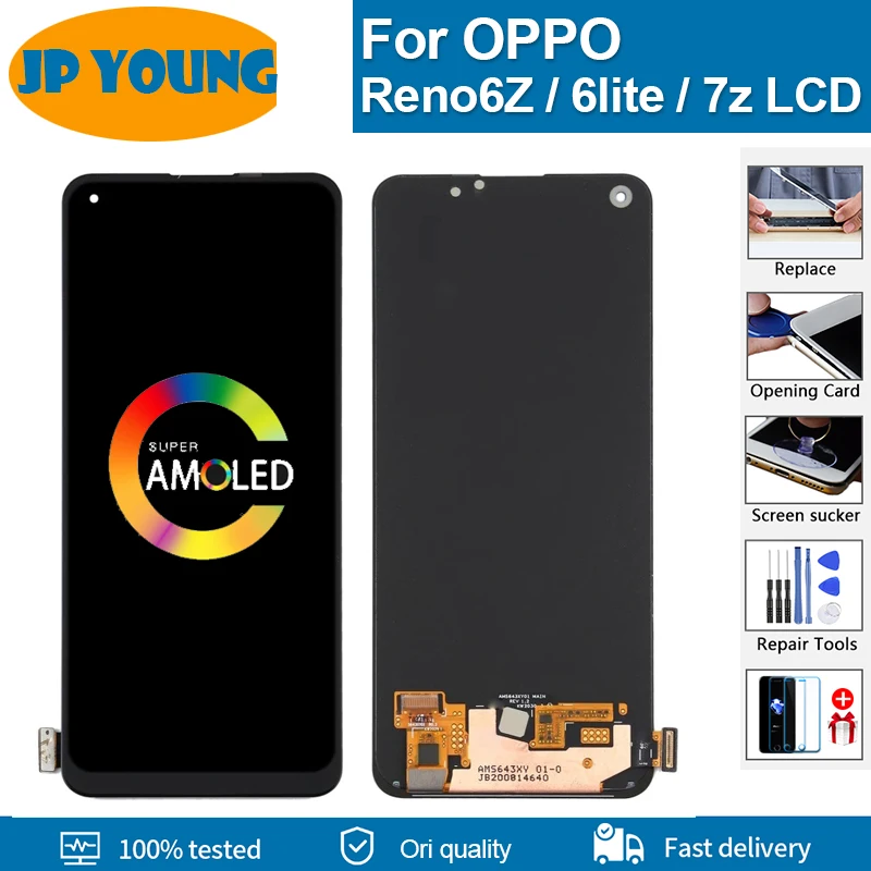 Original For OPPO Reno6 Z LCD With Frame Reno 6Z Screen CPH2237 Touch Panel Sensor Digitizer Assembly Reno6Z Display Replacement