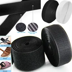 Sujetadores de gancho y bucle no adhesivos, cinta mágica de tela de nailon fuerte, accesorios de costura DIY, blanco y negro, 5M, 16mm-150