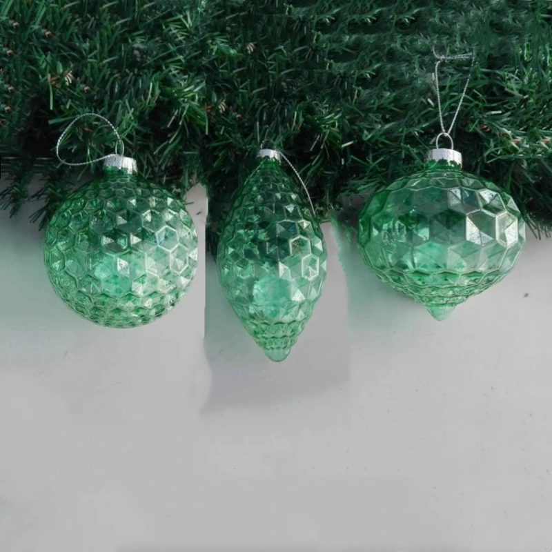 

Free Shipping 8pcs/pack Different Design Green Striped Glass Ball Home Decoration Christmas Pendant Ornament Hanging Onion Cone